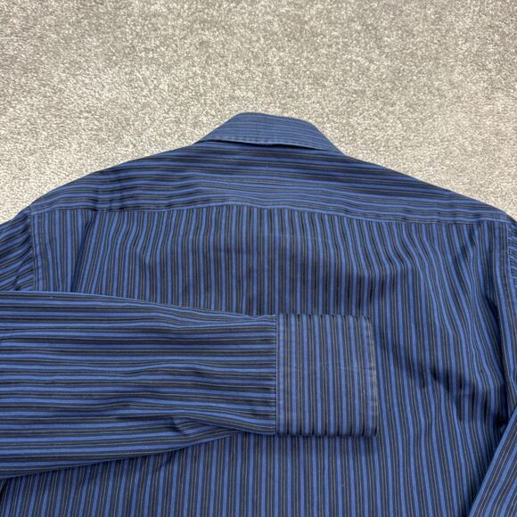 Hugo Boss Dress Shirt Mens 15.5 32/33 Navy Blue Striped 100% Cotton Workwear - Picture 6 of 16